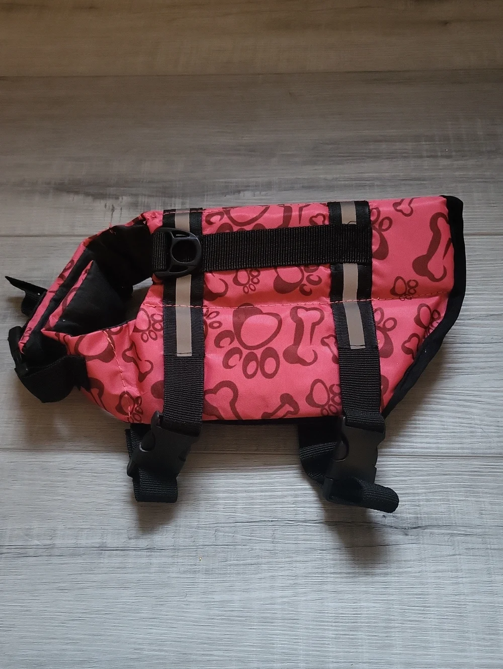 Pink Dog Life Jacket with Paw & Bone Pattern